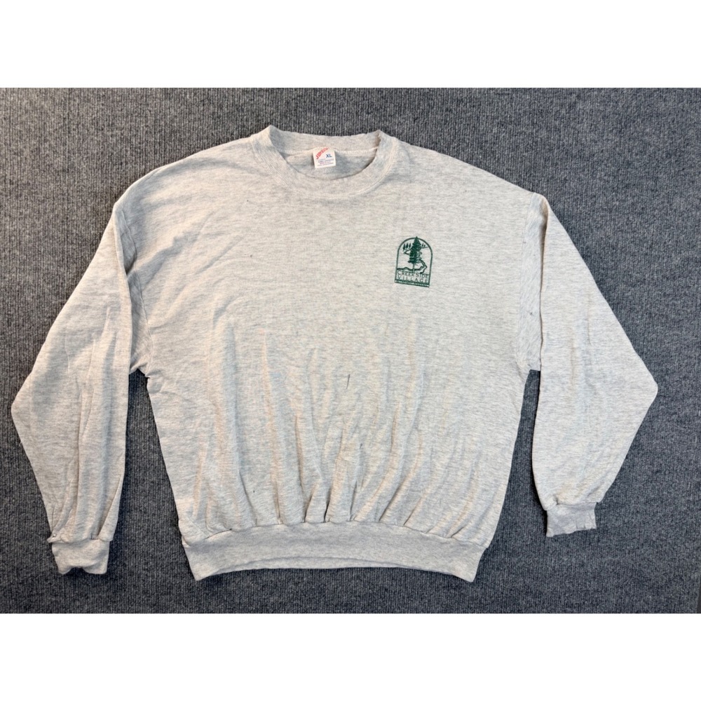 Vintage Jerzees XL Gray Sweatshirt USA Made 90s Creekside Village Crewneck Flaws
